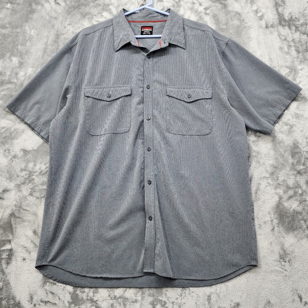 Karbon Shirt Mens XXL Gray Short Sleeves Button Front‎ Casual Preppy Stretch